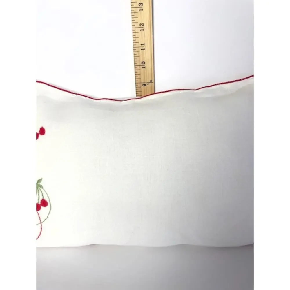 Upcycled Handcrafted Vintage Linen Cherry Doily Accent Boudoir Pillow 14